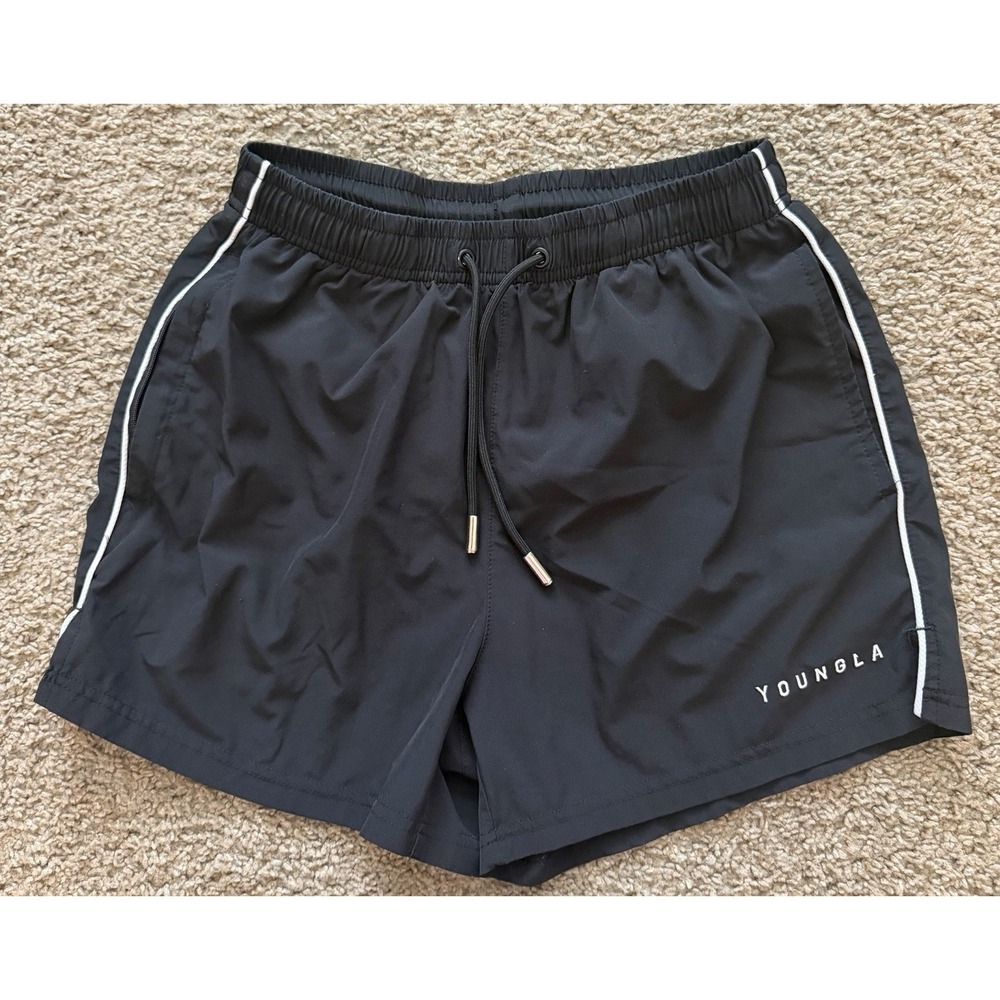 Youngla Men's Frooty Swim Shorts Trunks Small Black Mesh Lined Model #143